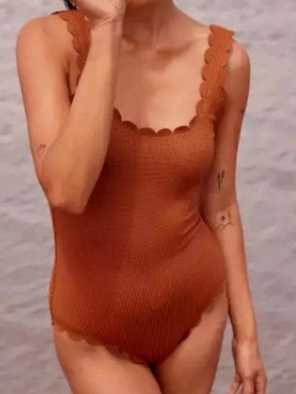 aerie Waffle Scalloped One-Piece Swimsuit Large